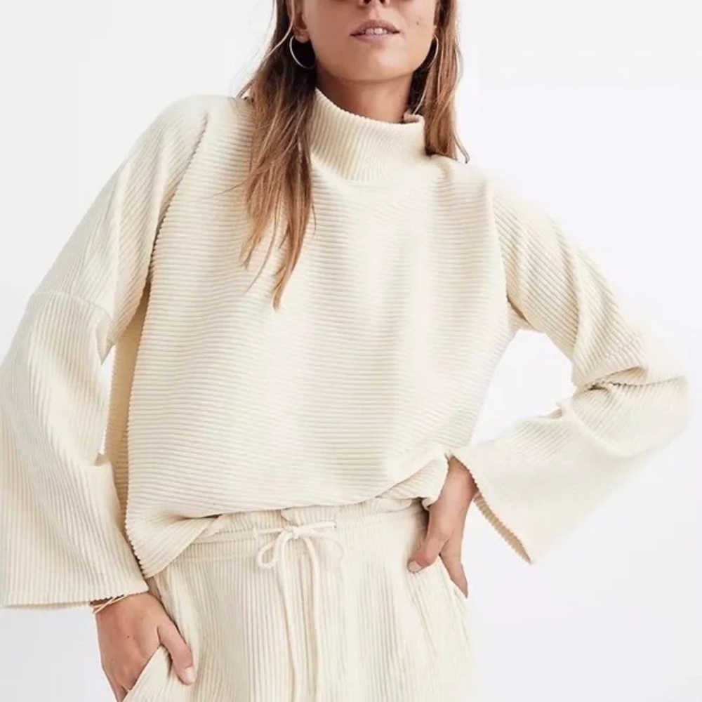 Maxwell Texture & Thread Velour Corduroy Mockneck Top Antique Cream Size XL